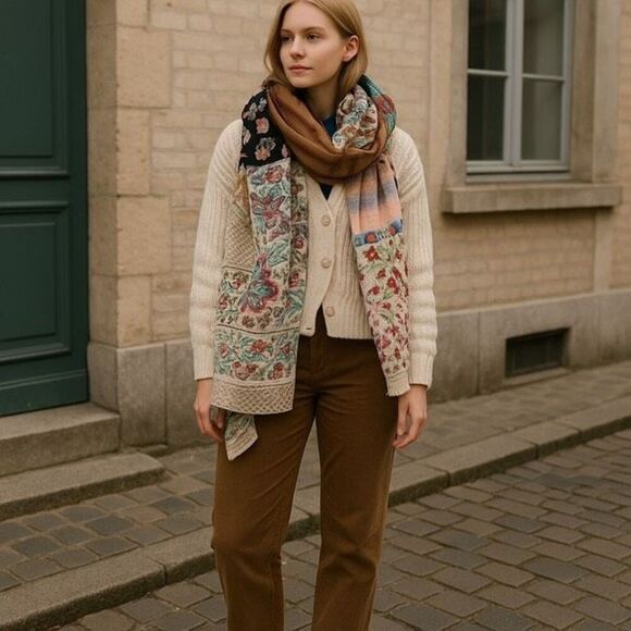 Sheila Gray Collection Mixed Print Mixed Media Floral Scarf Boho Bohemian - Picture 1 of 11